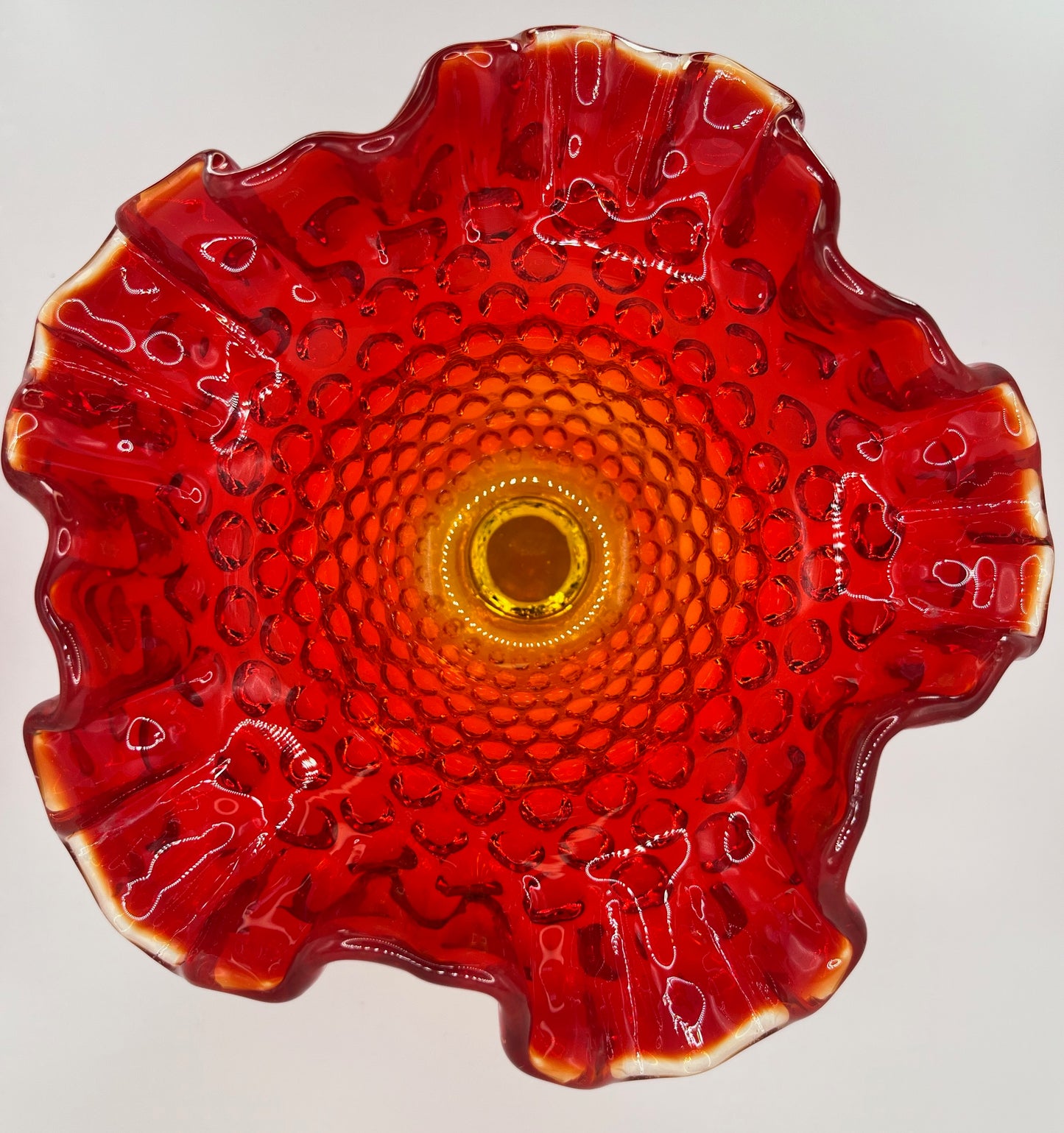 Fenton Amberina Hobnail Glass Compote – Ruffled Edge Pedestal