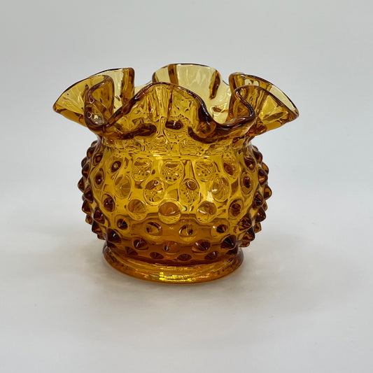 Fenton Style Amber Hobnail Glass Vase – Ruffled Rim