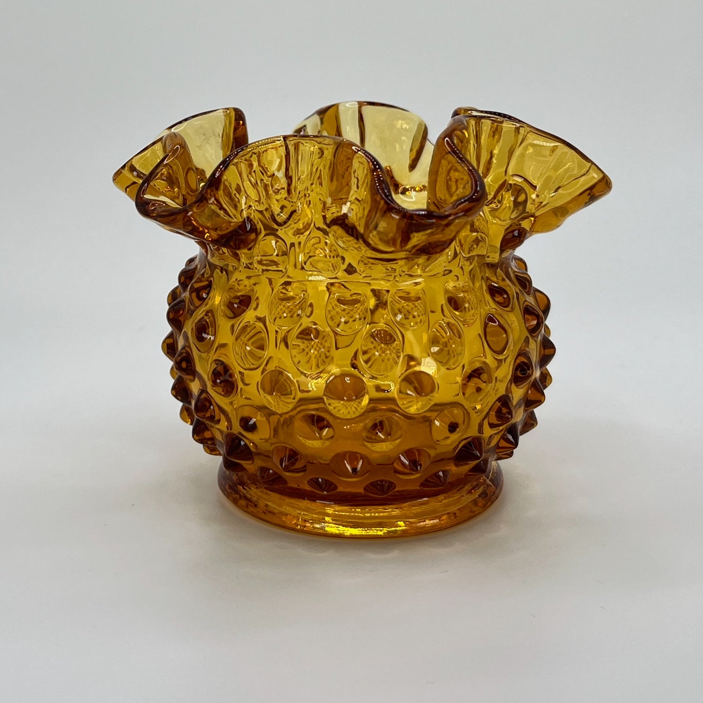 Fenton Style Amber Hobnail Glass Vase – Ruffled Rim