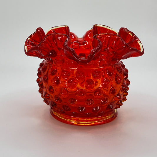 Vintage Ruby Amberina Hobnail Glass Vase – Ruffled Rim