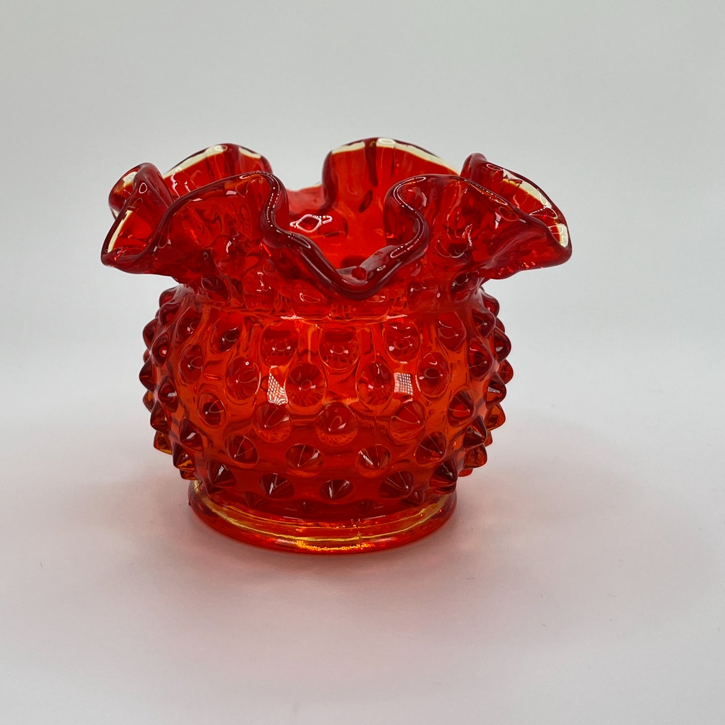 Vintage Ruby Amberina Hobnail Glass Vase – Ruffled Rim