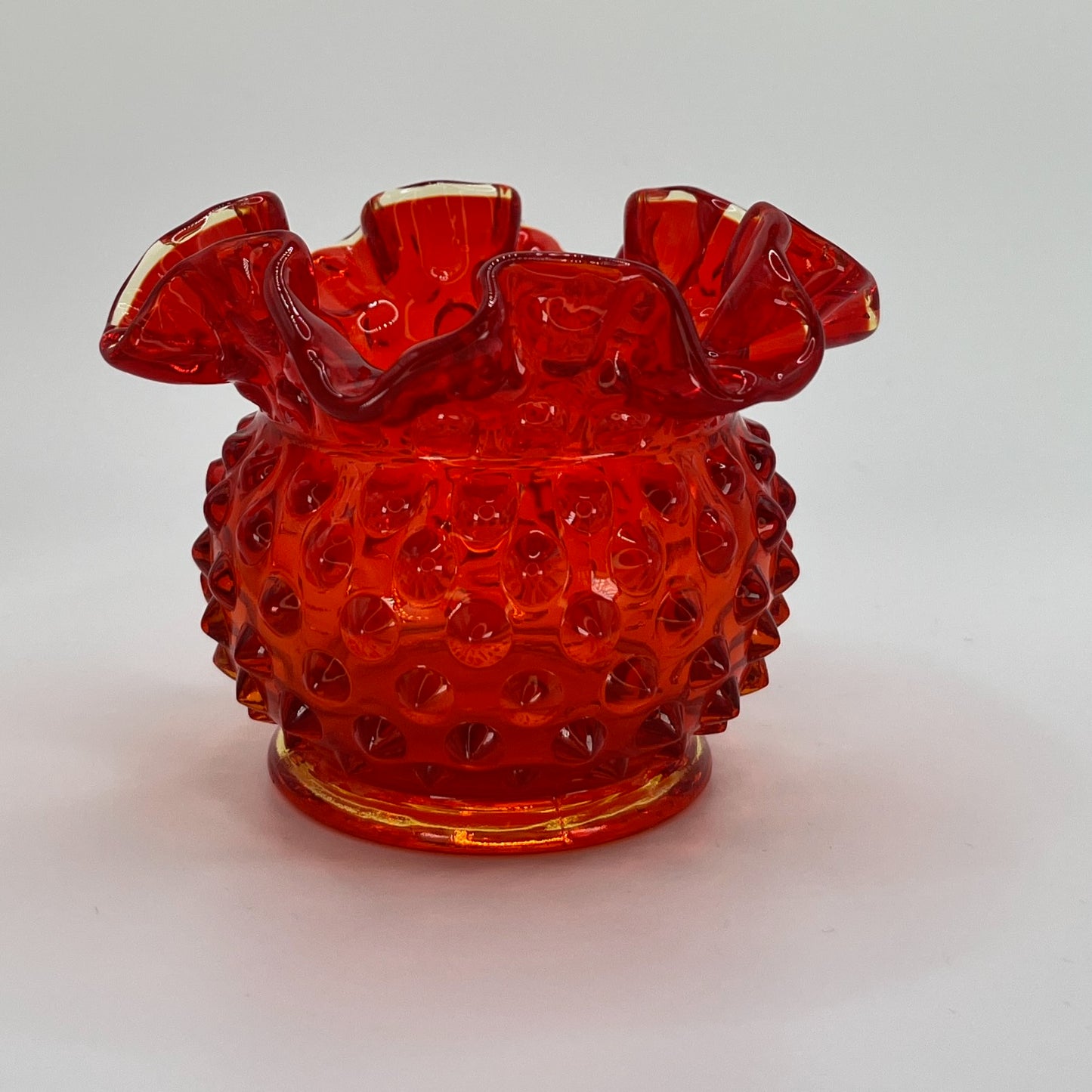 Vintage Ruby Amberina Hobnail Glass Vase – Ruffled Rim