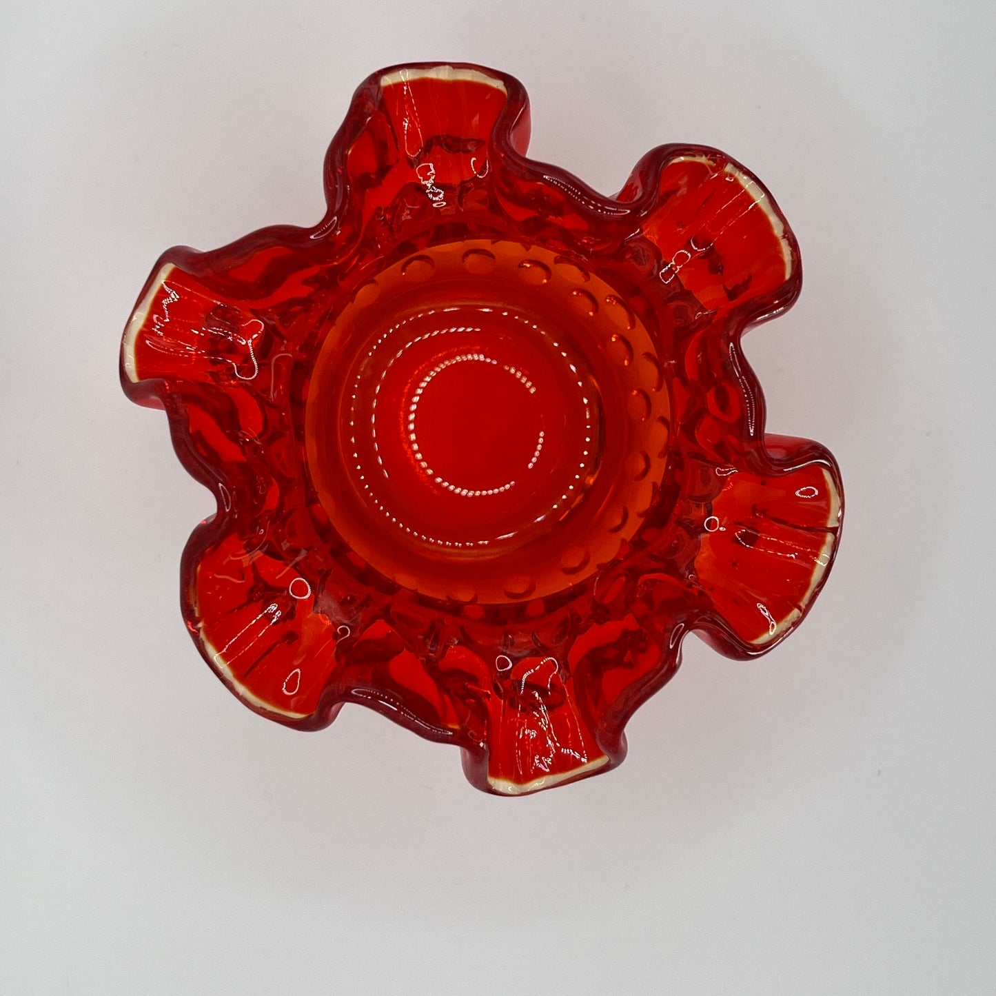 Vintage Ruby Amberina Hobnail Glass Vase – Ruffled Rim