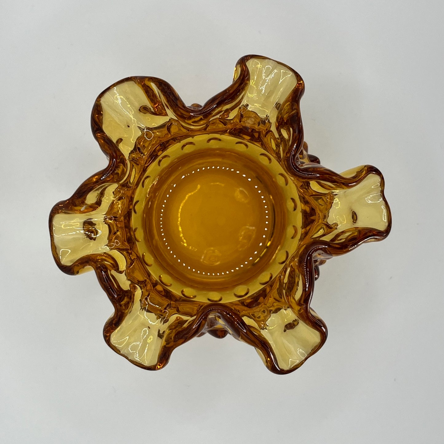 Fenton Style Amber Hobnail Glass Vase – Ruffled Rim