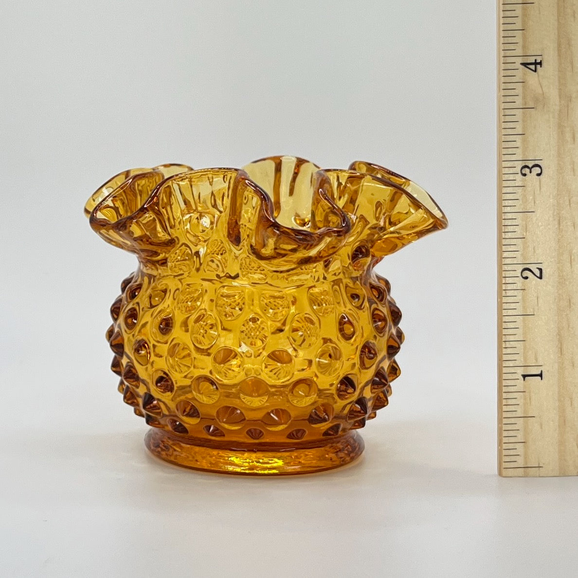 Fenton Style Amber Hobnail Glass Vase – Ruffled Rim