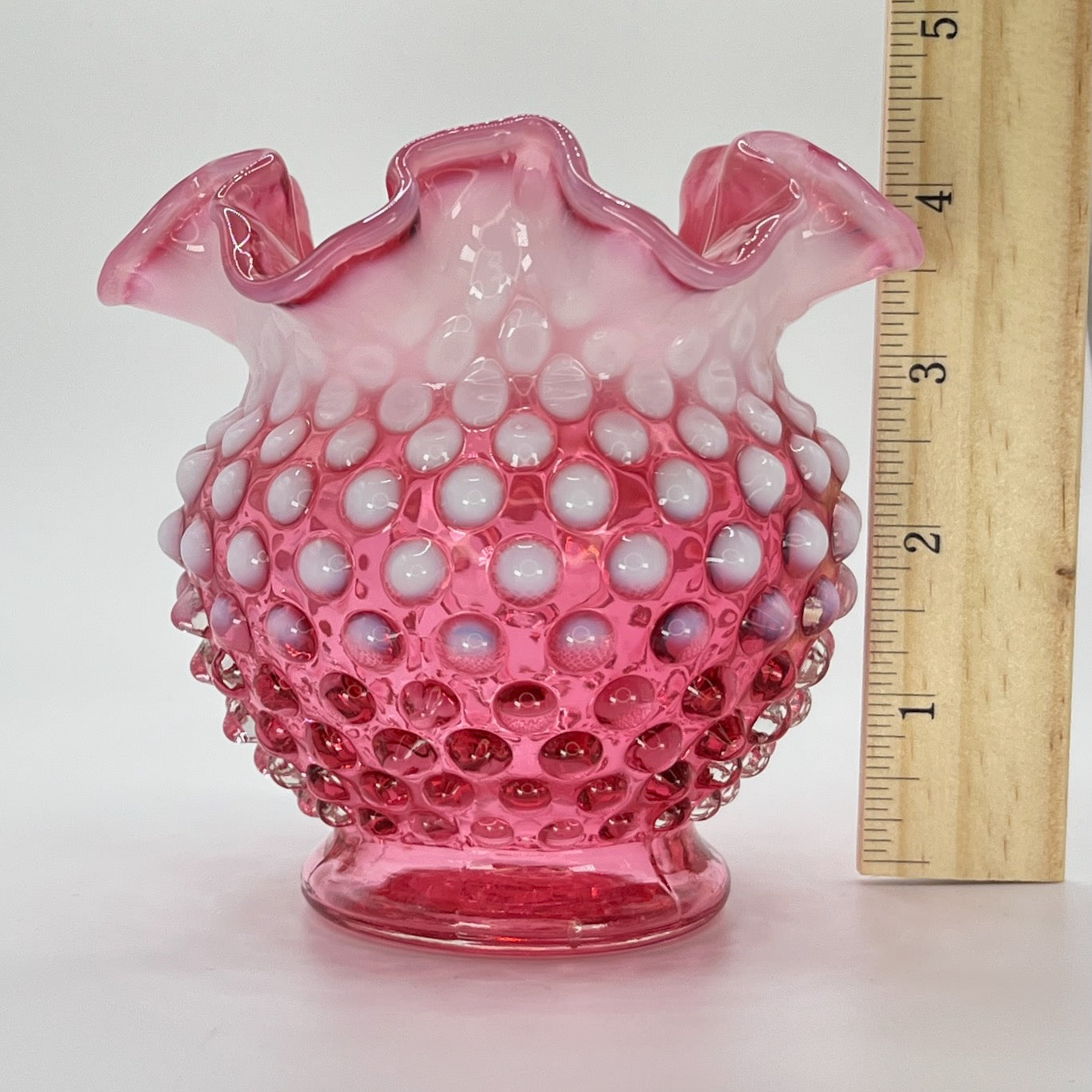 Fenton Cranberry Opalescent Hobnail Vase – Ruffled Rim