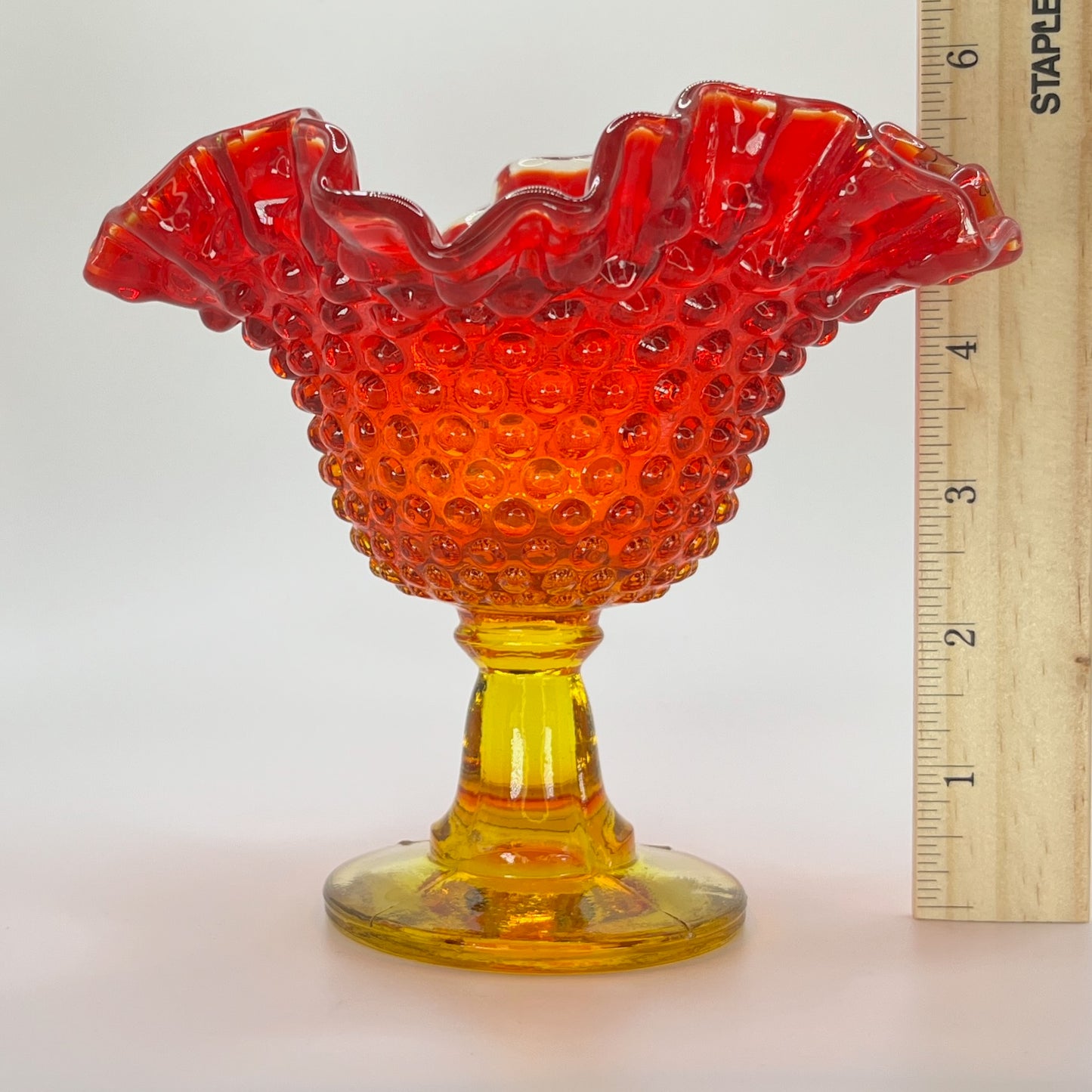 Fenton Amberina Hobnail Glass Compote – Ruffled Edge Pedestal