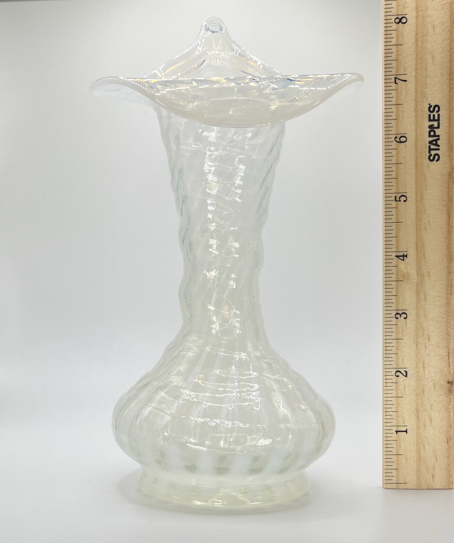Iridescent Clear Art Glass Vase with Ruffled Rim – Hand Blown
