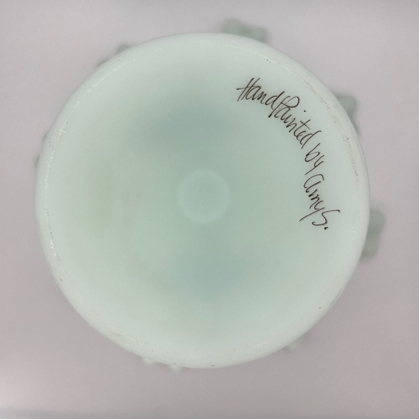 Fenton Blue Satin Glass Compote – Handpainted by Amy S.