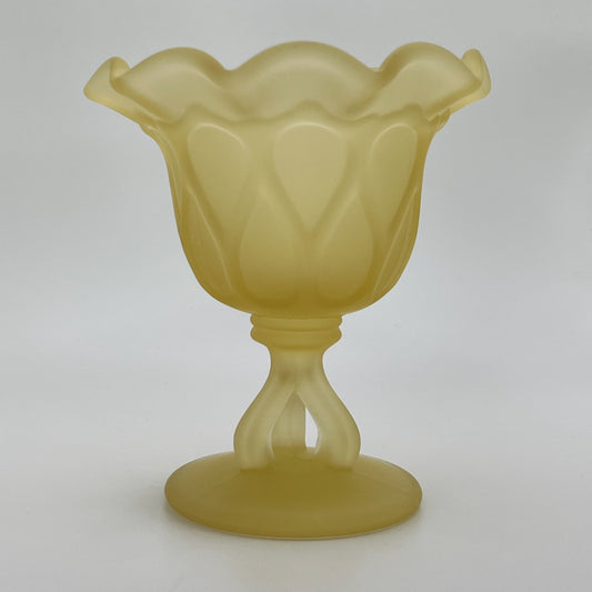 Vintage Westmoreland Doric Satin Yellow Crimped Pedestal Vase – Frosted Glass Footed Dish