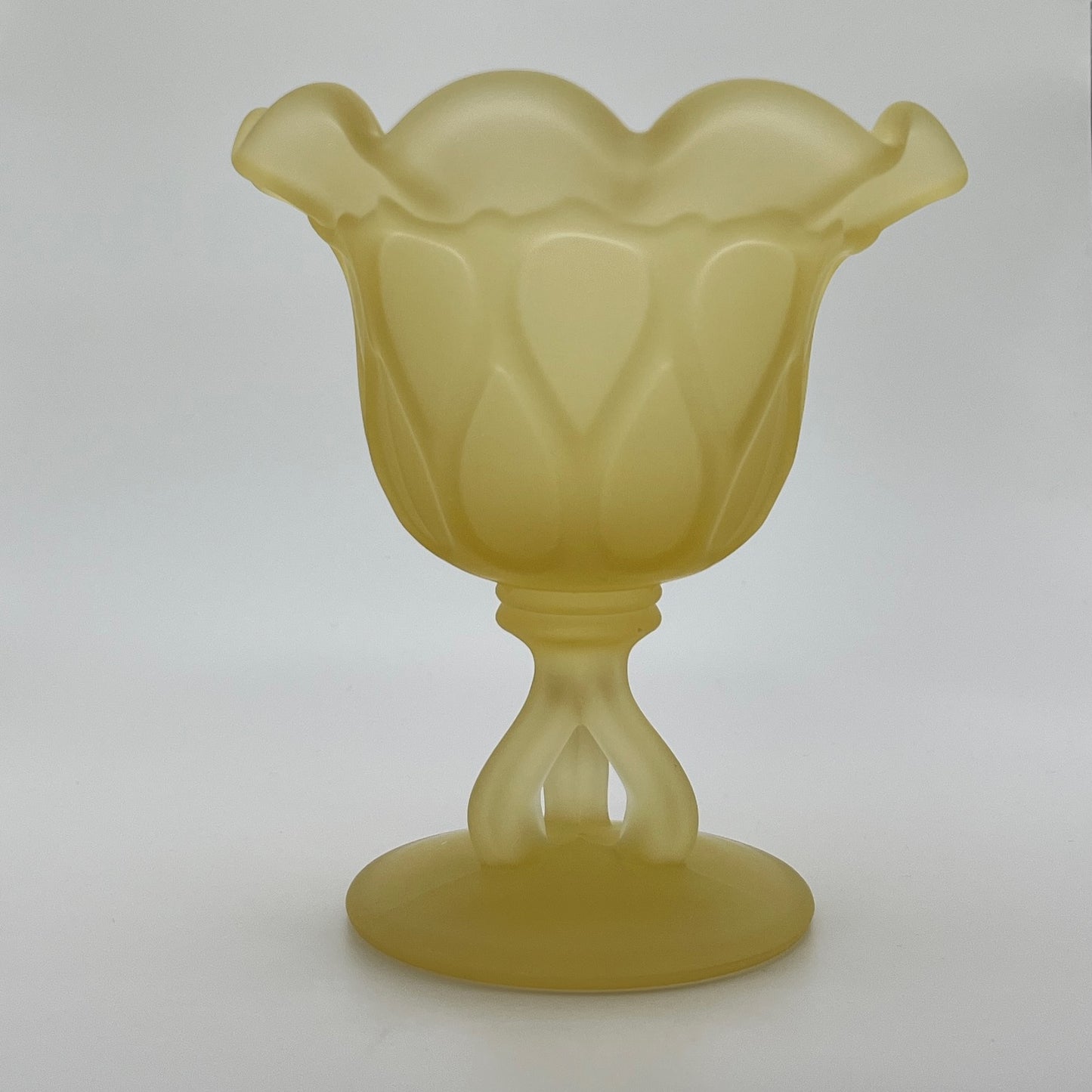 Vintage Westmoreland Doric Satin Yellow Crimped Pedestal Vase – Frosted Glass Footed Dish