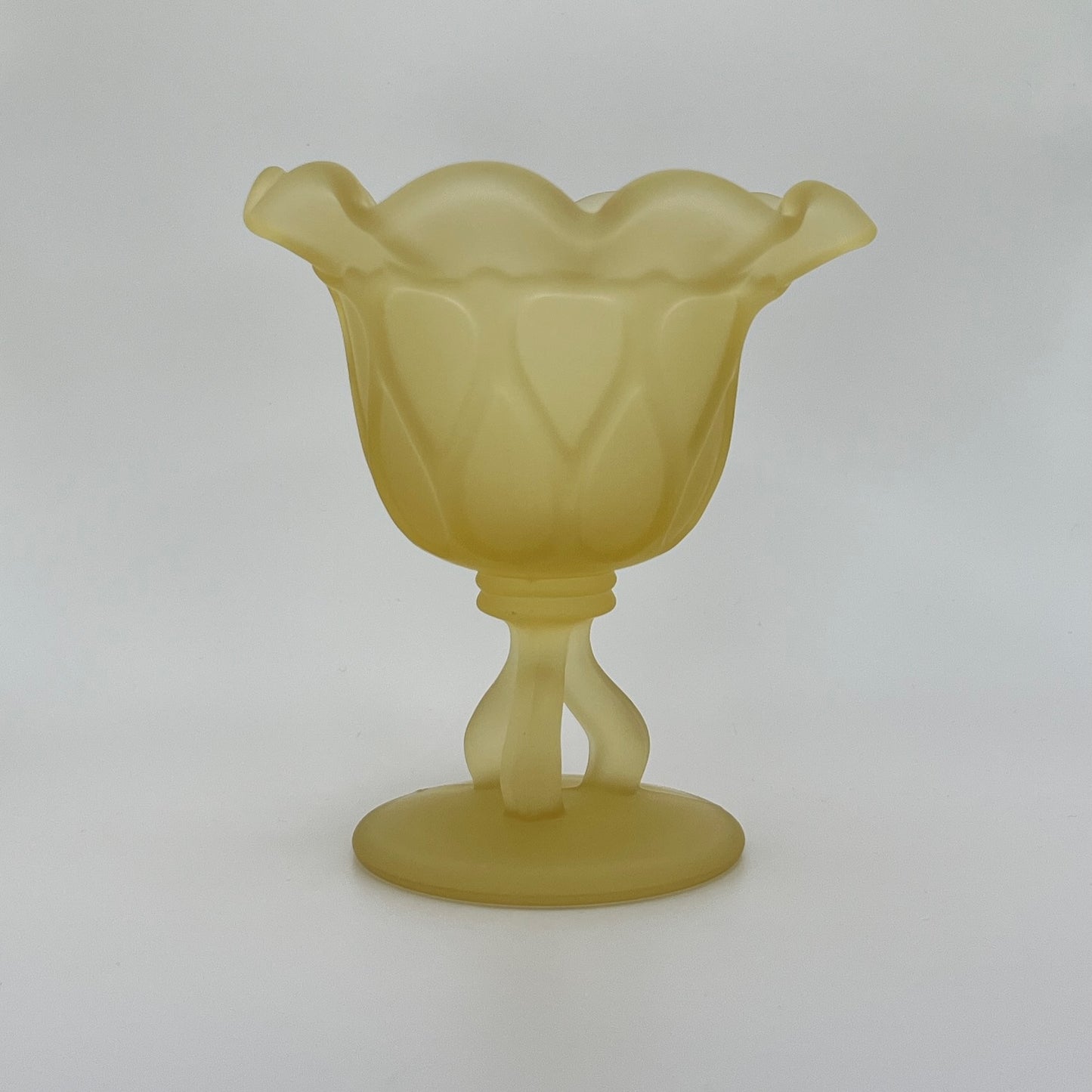 Vintage Westmoreland Doric Satin Yellow Crimped Pedestal Vase – Frosted Glass Footed Dish