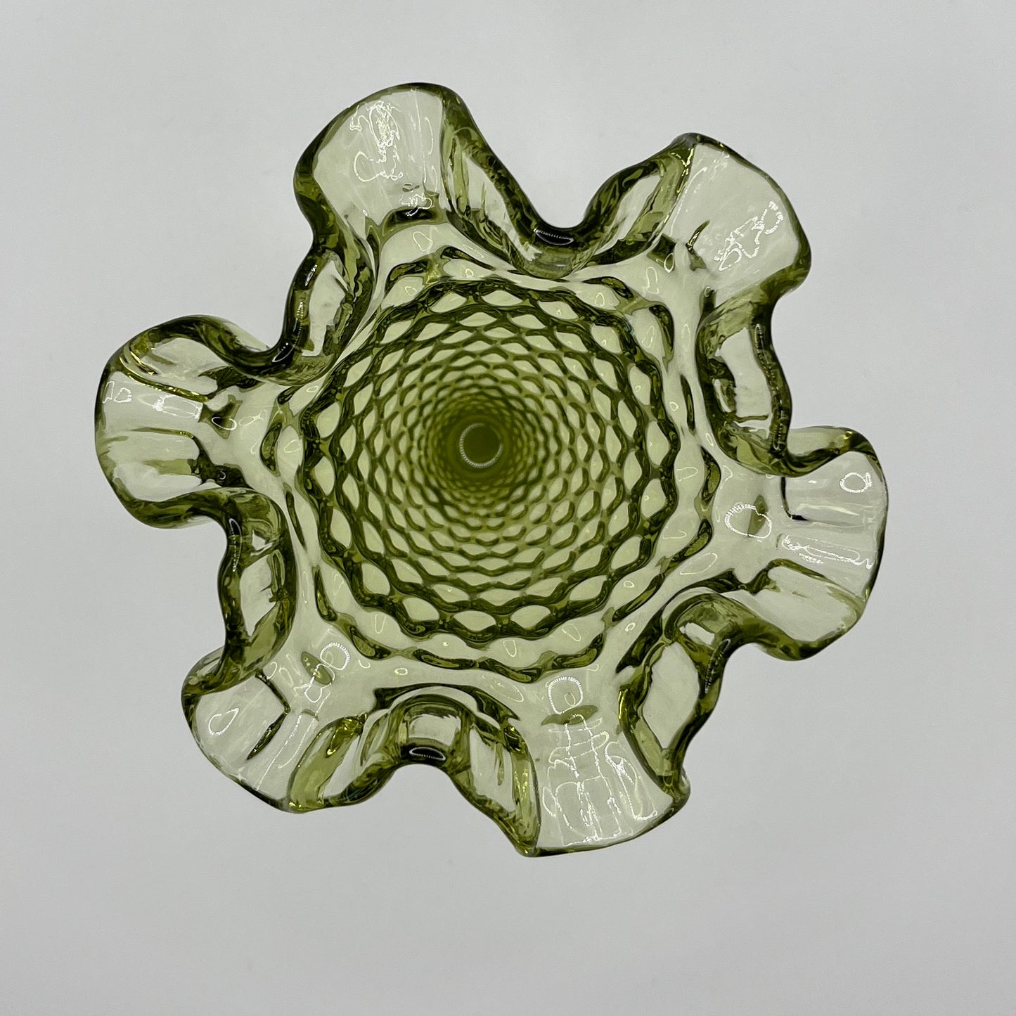 Fenton Green Hobnail Mini Vase – Ruffled Edge Pedestal Base