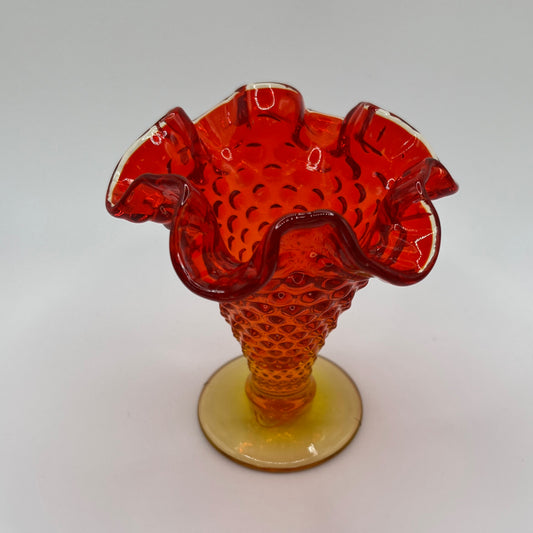 Fenton Amberina Hobnail Mini Vase – Ruffled Edge Pedestal Base