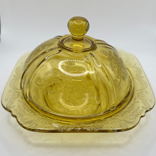 Federal Glass Amber Madrid Depression Glass Butter Dish with Dome Lid – 1930s Vintage